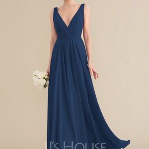 JJ’s House Size 14 A-line V-Neck Floor-Length Chiffon Bridesmaid Dress